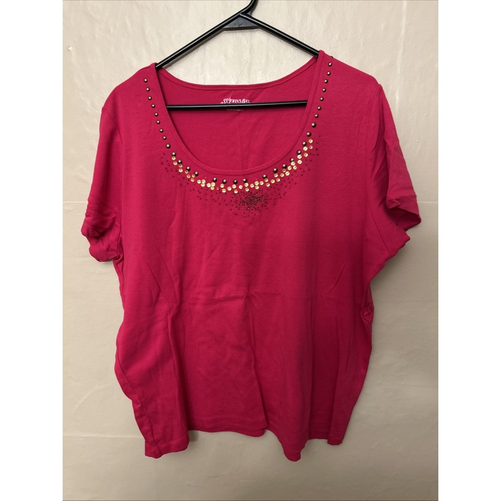 St John's Bay 1X Pink Short Sleeve Top With Beading